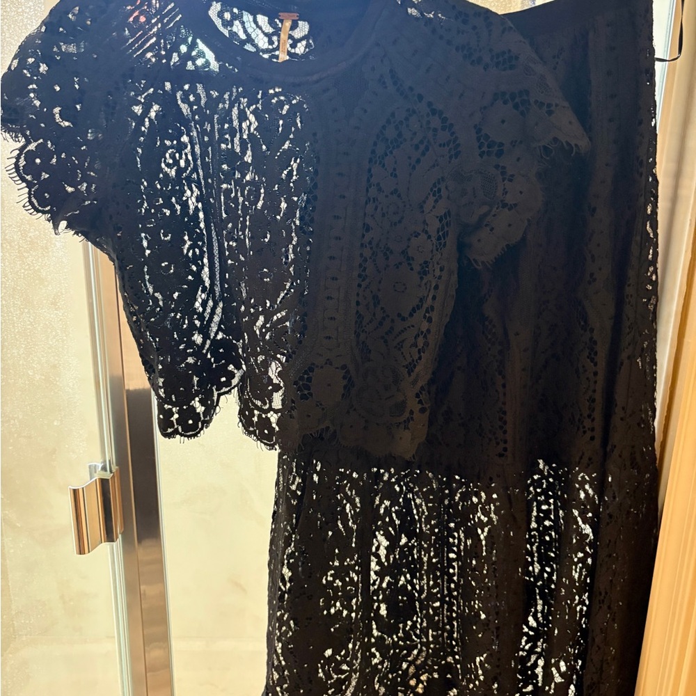 Free People Black Lace Set Top and Skirt